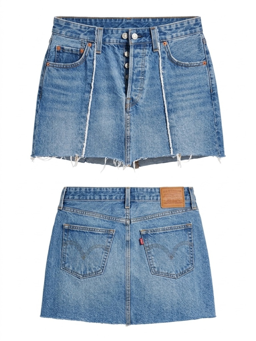 Levi’s Premium Icon Skirt patchwork- factory raw hem Mini skirt wit leather logo